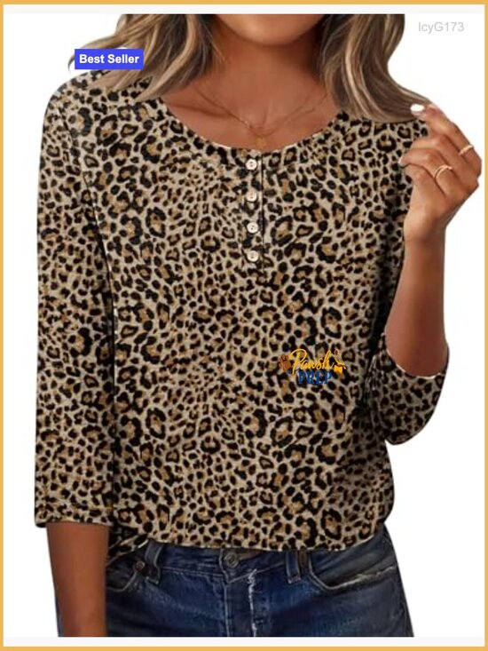 3/4 Sleeve Tunic Top, Crew Neck, Loose Fit, Polyester Spandex Blend - Picture 2 of 7